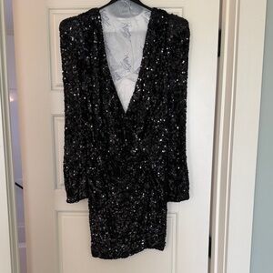 French Connection Black Sequin Long Sleeve Dress